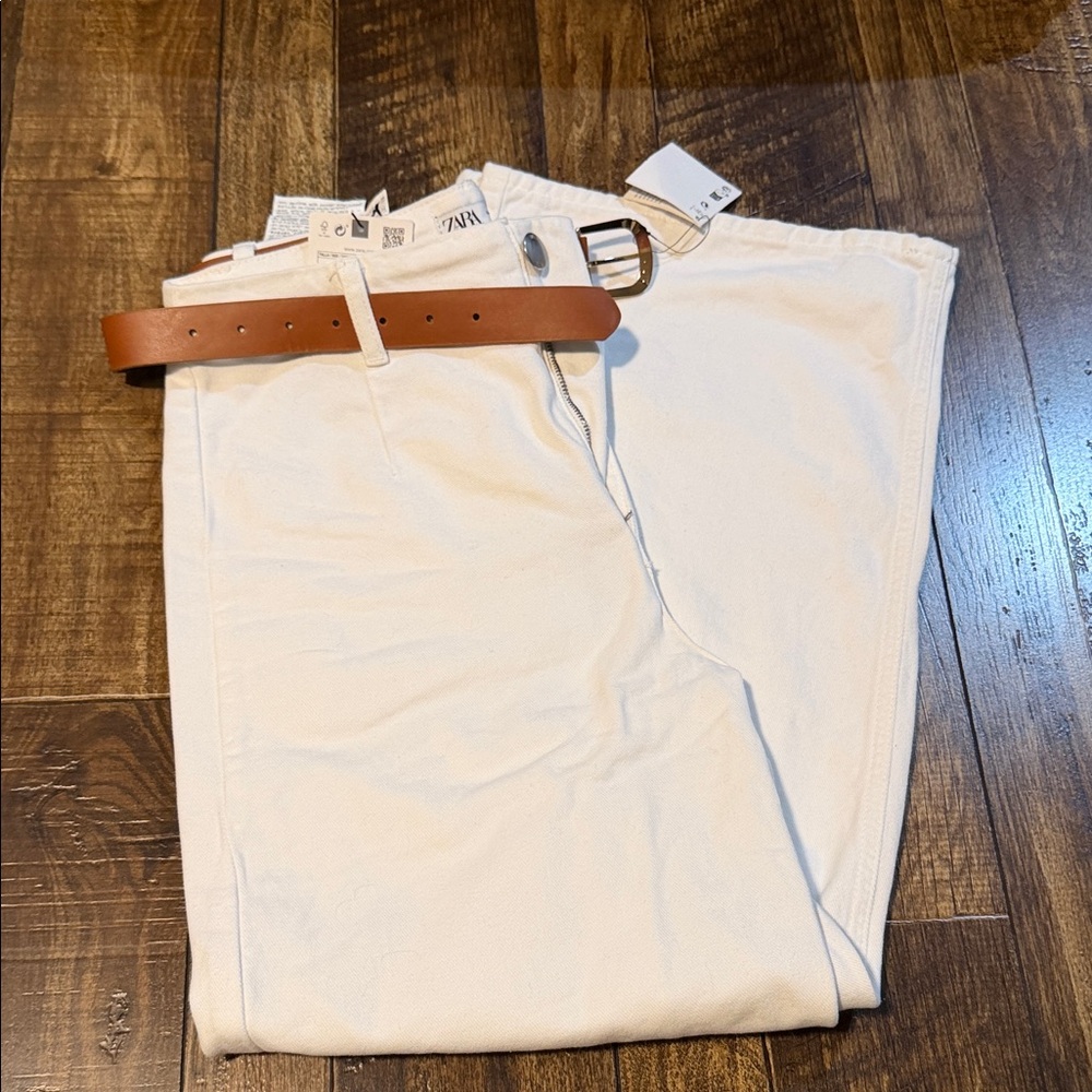 Zara wide leg cropped jeans - white